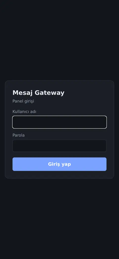 Mesaj Gateway giriş ekranı telefonda
